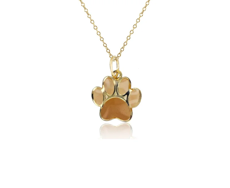 initial necklaces for women -Yellow Gold Enamel Paw Fancy Necklace (14K)