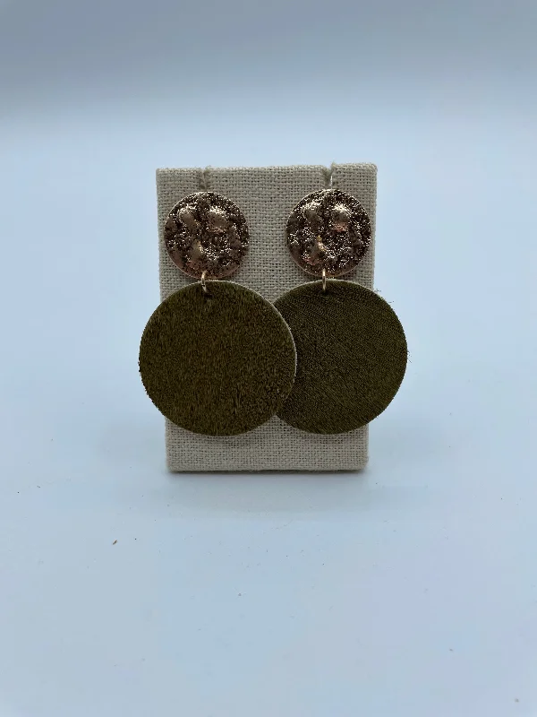 hoop earrings for women -Olive Cowhide Disc Earrings