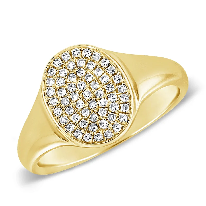 layered rings for women -Small Domed Pave Oval Center Signet Ring