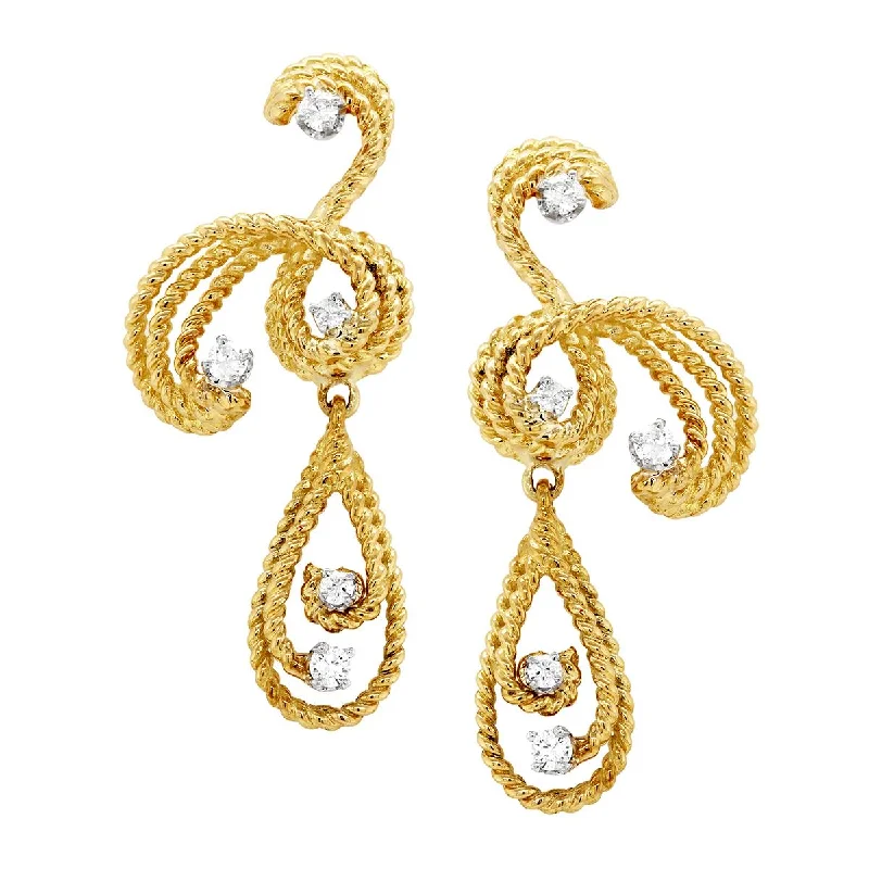 two-tone earrings for women -UNIQUE YELLOW GOLD DANGLE EARRINGS WITH DIAMONDS, 1/2 CT TW