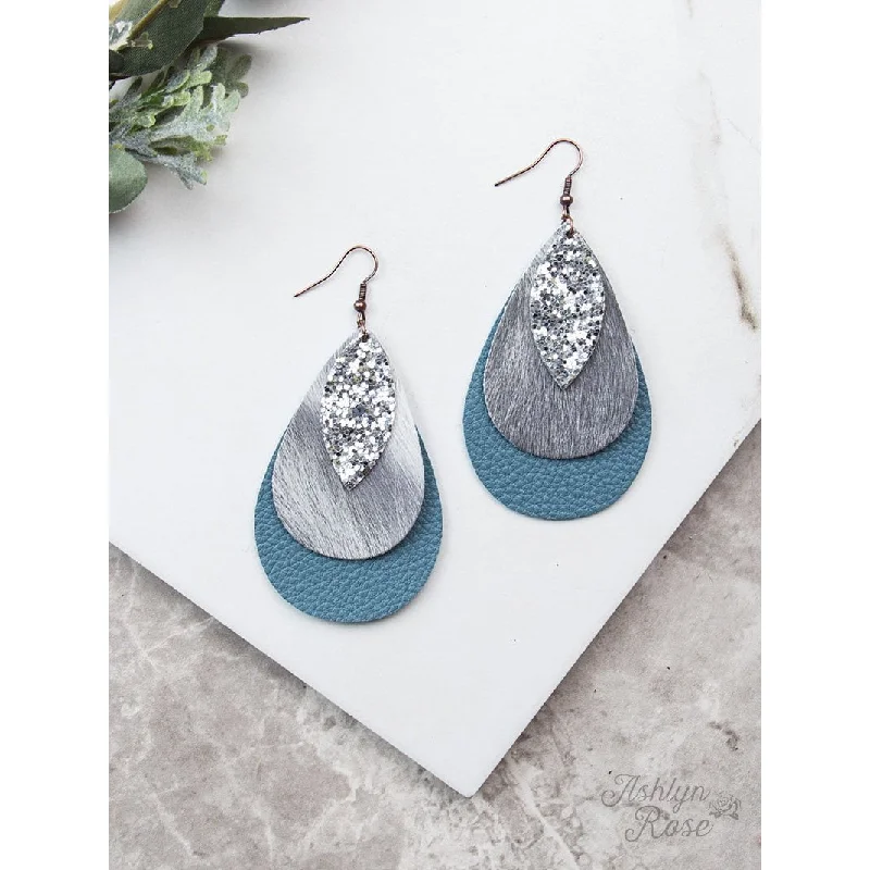 silver stud earrings for women -Southern Grace Triple Layer Teardrop Earrings - Slate