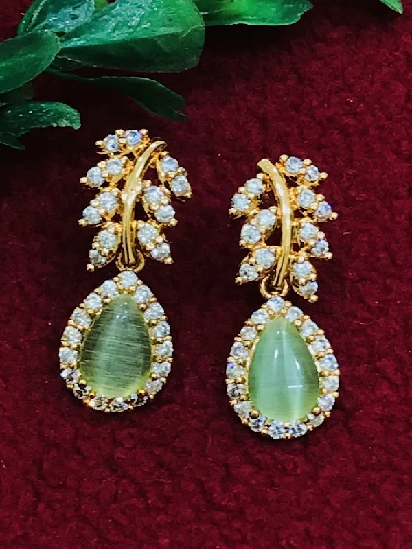 rainbow earrings for women -Alluring American Diamond Light Green Color Beautiful Earrings