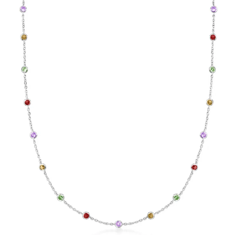 simple silver necklaces for women -Multicolor Bezel Necklace (Silver)