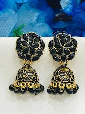 drop earrings for women -Elegant Black Color Flower Design Jhumka Earrings For Women