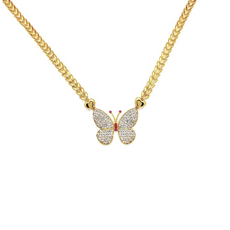 boho necklaces for women -Yellow Gold CZ Butterfly Fancy Necklace (14K)