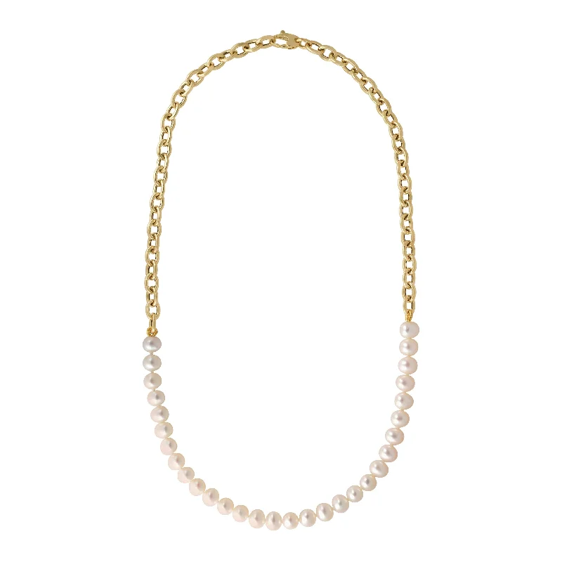 bridal necklaces for women -Pearl and Rolo Combination Necklace (14K)