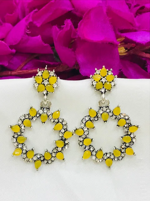 statement earrings for women -Gorgeous Yellow Colored Oxidized Earrings For Women