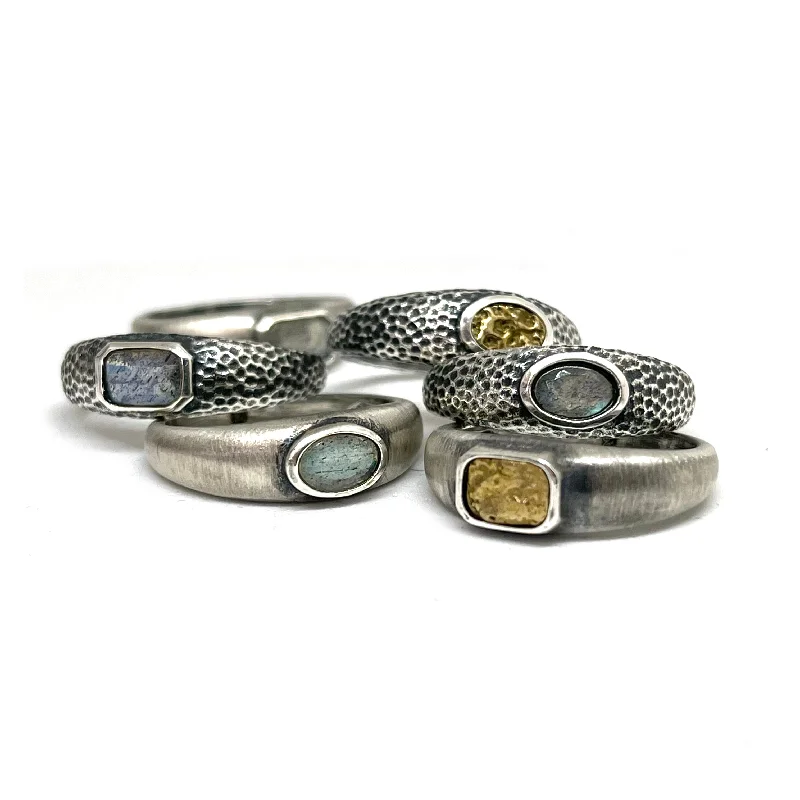 cubic zirconia rings for women -VINTAGE SILVER STACKABLE OVAL & RECTANGULAR LABRADORITE & COIN RINGS