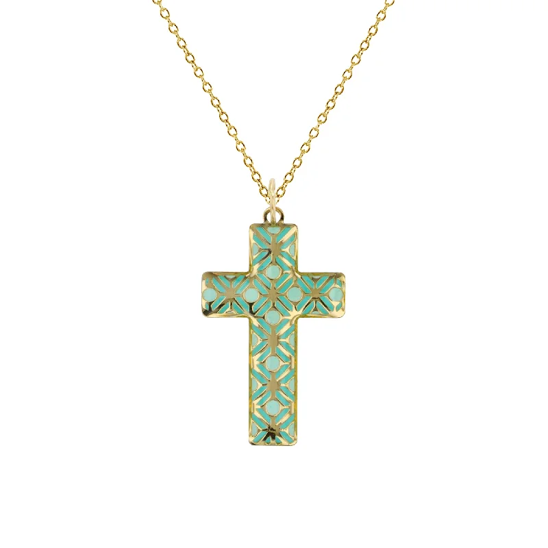 luxury necklaces for women -Enameled Cross Fancy Necklace (14K)