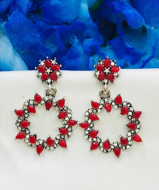 bridal earrings for women -Beautiful Red Colored Oxidized Earrings For Women