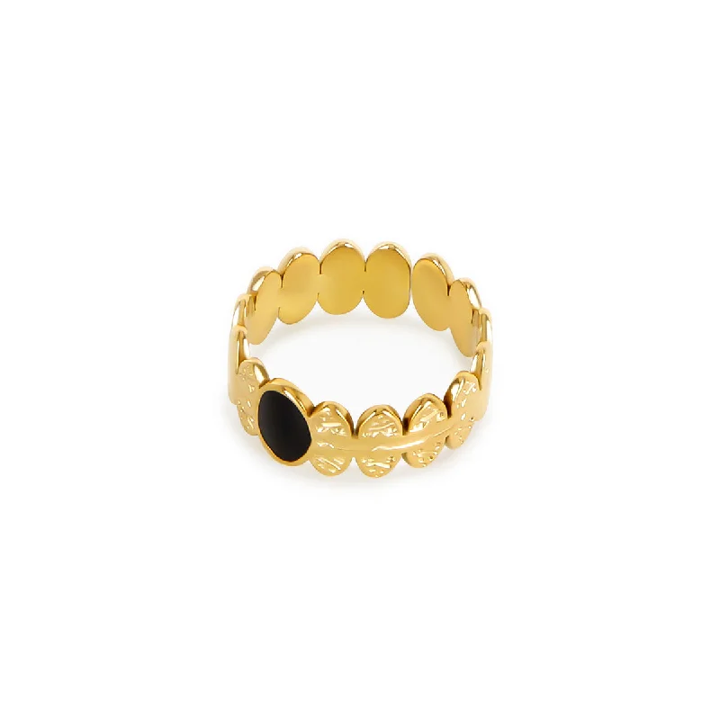 custom-made rings for women -Oval Onyx Adjustable Ring - Gold