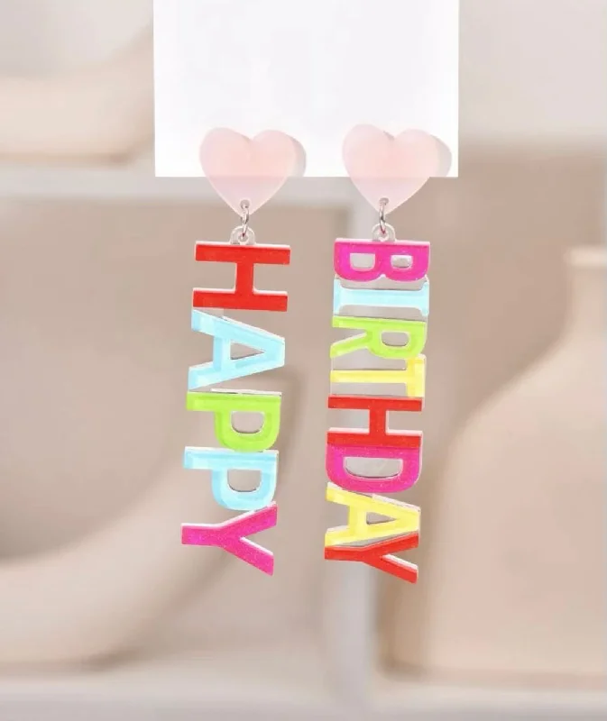 rainbow earrings for women -Happy Birthday Heart Earrings