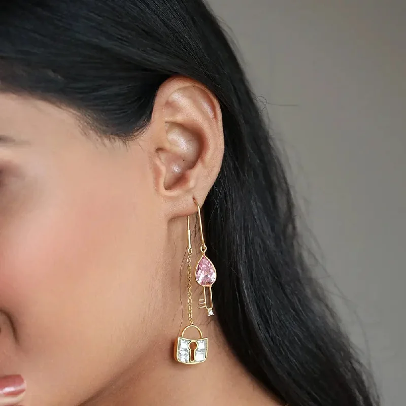 ethnic earrings for women -Silver 92.5 Lock And Key Sui Dhaga Earrings