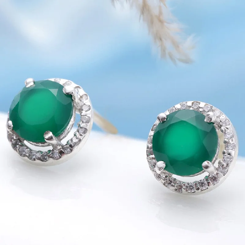 heart-shaped earrings for women -92.5 Silver Green Onyx stud Earrings