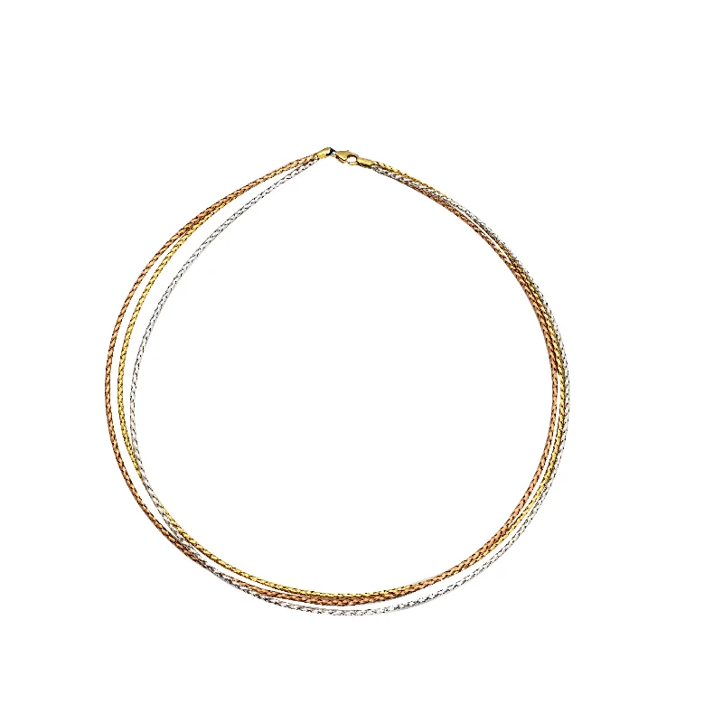 vintage gold necklaces for women -Triple Wheat Omega Necklace (18K)