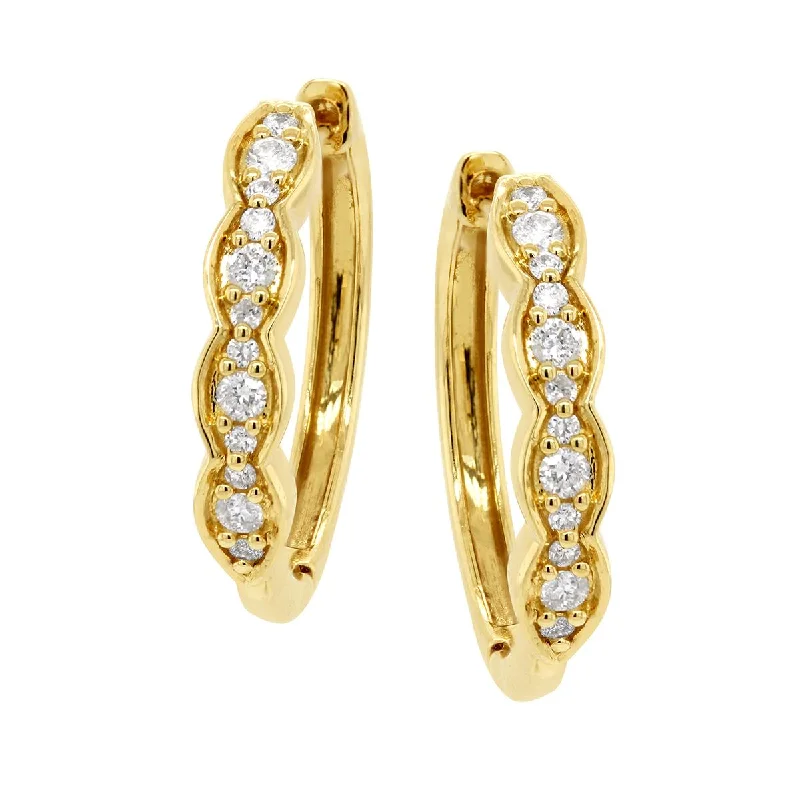 small hoop earrings for women -YELLOW GOLD SCALLOPED HOOP EARRINGS WITH DIAMONDS, .22 CT TW