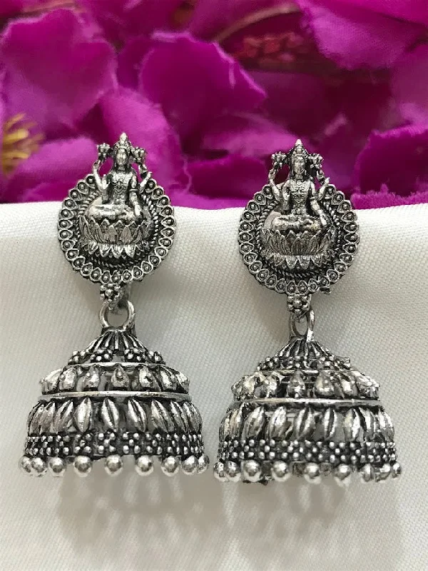 gold ear cuffs for women -Traditional silver oxidized Lakshmi Design Jhumka Earrings for women