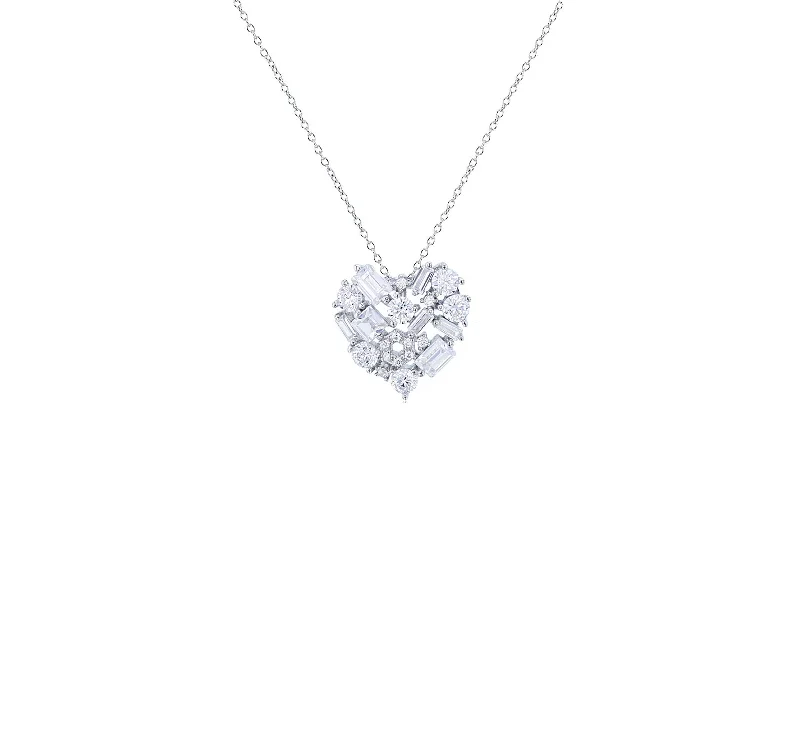 pearl necklaces for women -Princess Cut Heart Necklace (Silver)