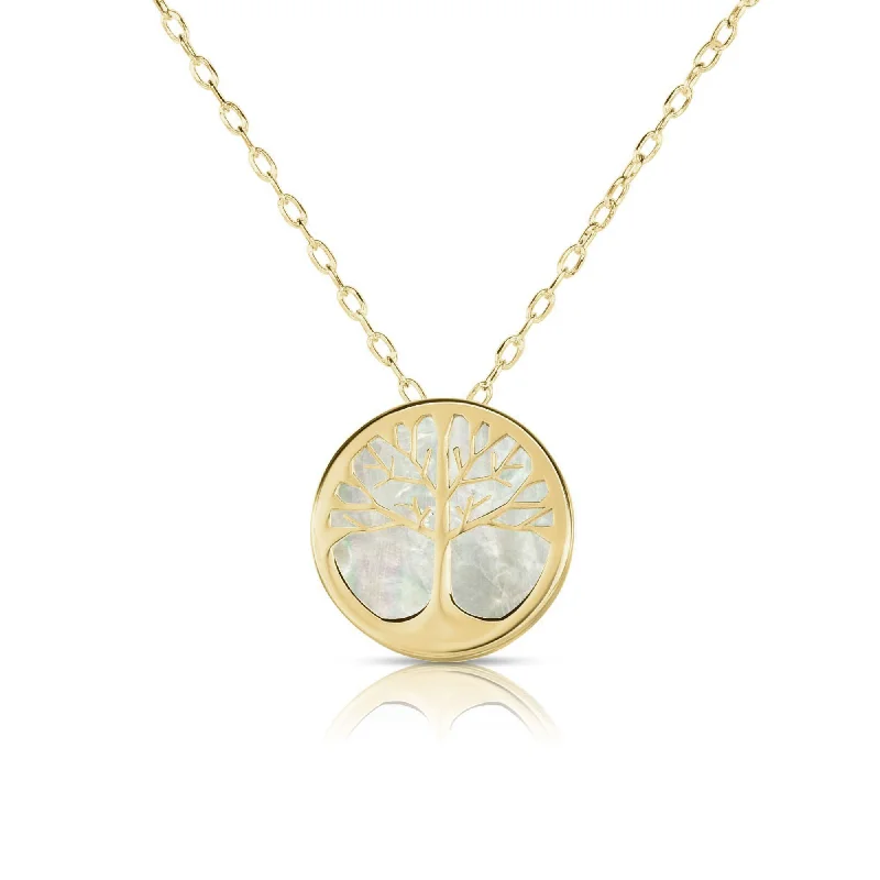 fashion statement necklaces for women -Mother of Pearl Tree of Life Medallion Necklace (14K)