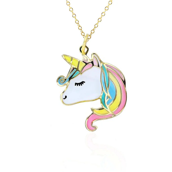 birthstone pendant necklaces for women -Arabesque Enamel Unicorn Necklace (14K)