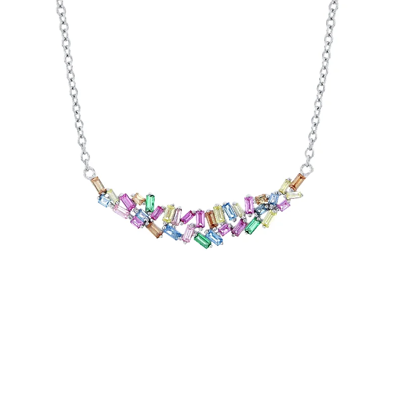 beaded necklaces for women -Multi-Color Baguette Cz Necklace (14K)