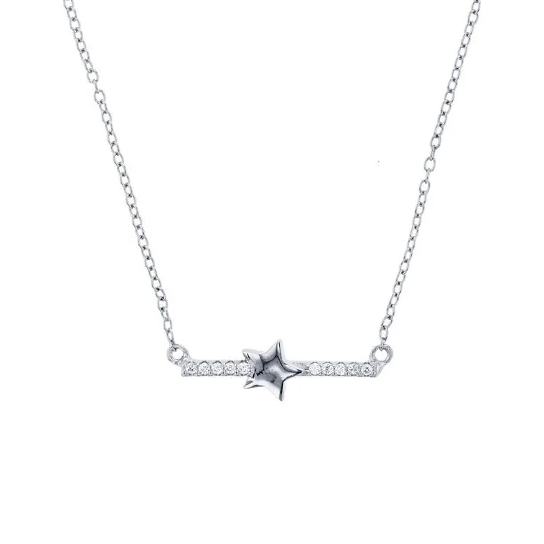 cute necklaces for women -Star On Bar Necklace (Silver)