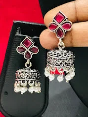 small hoop earrings for women -Gorgeous Rani Pink Colored Oxidized Earrings For Women