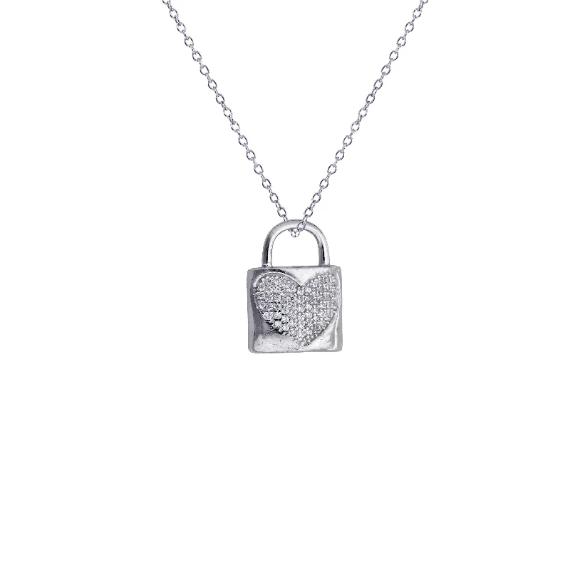 cute charm necklaces for women -Iced-Out Locker Necklace (Silver)