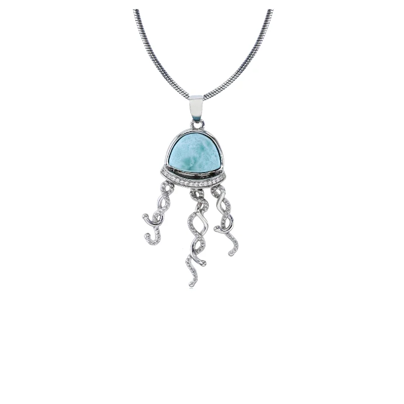 14k gold necklaces for women -Larimar Jellyfish Snake Necklace (Silver)