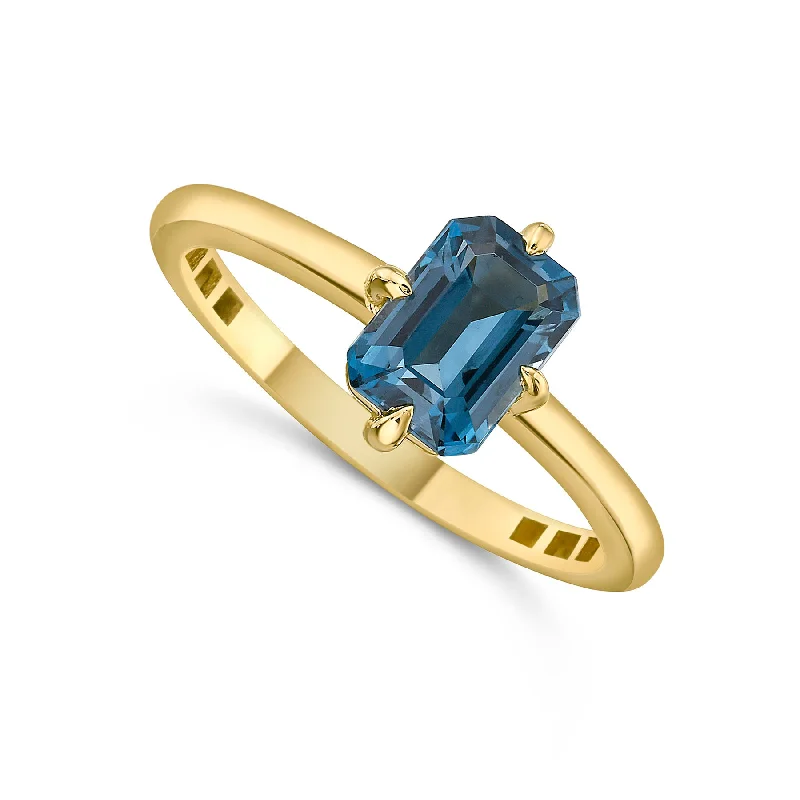 two-tone rings for women -Emerald Cut London Blue Topaz Ring