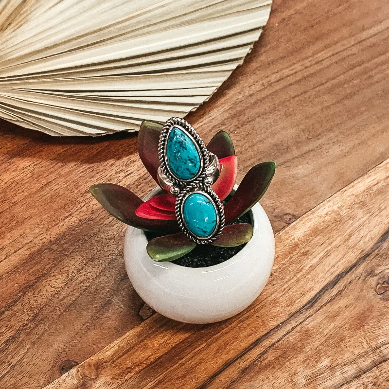 oval rings for women -Turquoise Inspired Two Stoned Ring