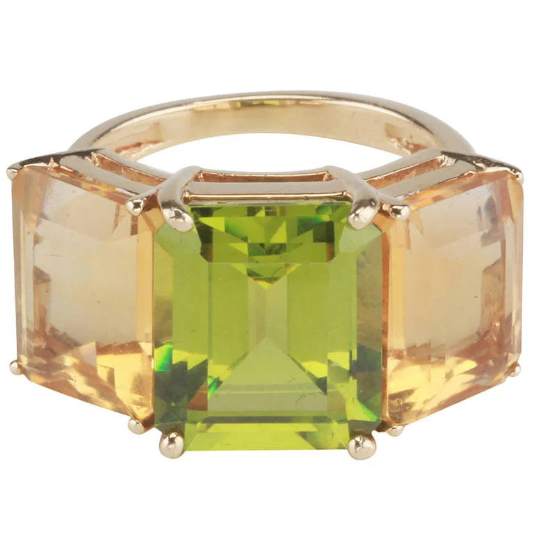 floral rings for women -18kt Yellow Gold Emerald Cut Ring with Citrine and Peridot