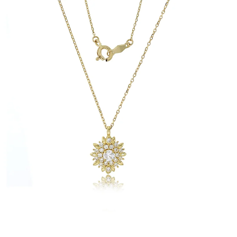 minimalist necklaces for women -Yellow Gold CZ Sunflower Fancy Necklace (14K)1