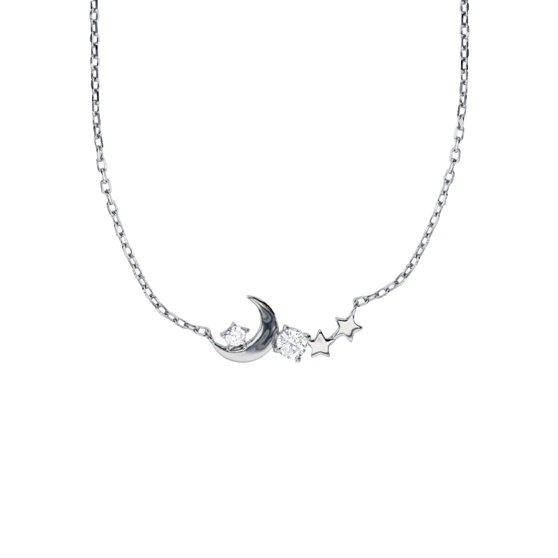 adjustable necklaces for women -Moon & Star Necklace (Silver)