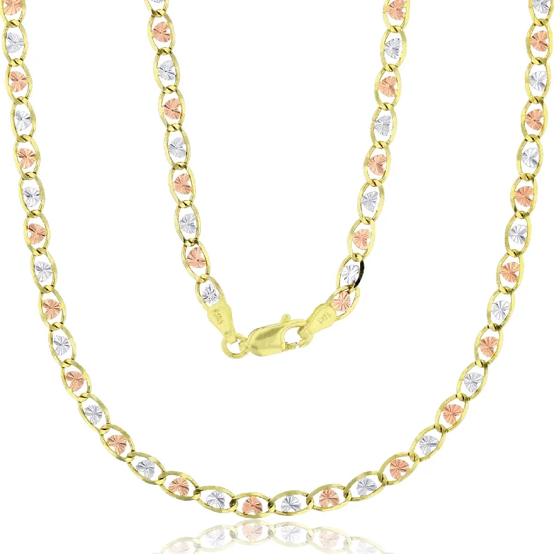 gold plated necklaces for women -Tricolor Valentino Heart Link Necklace (14K)