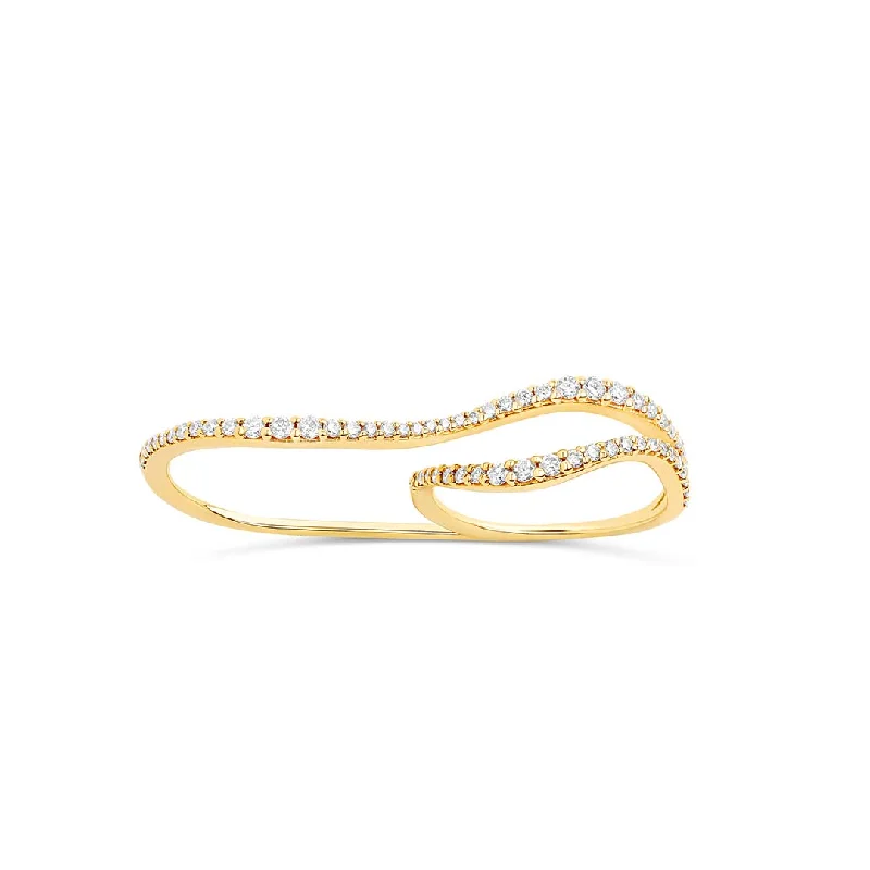 personalized rings for women -Wavy Two Finger Ring