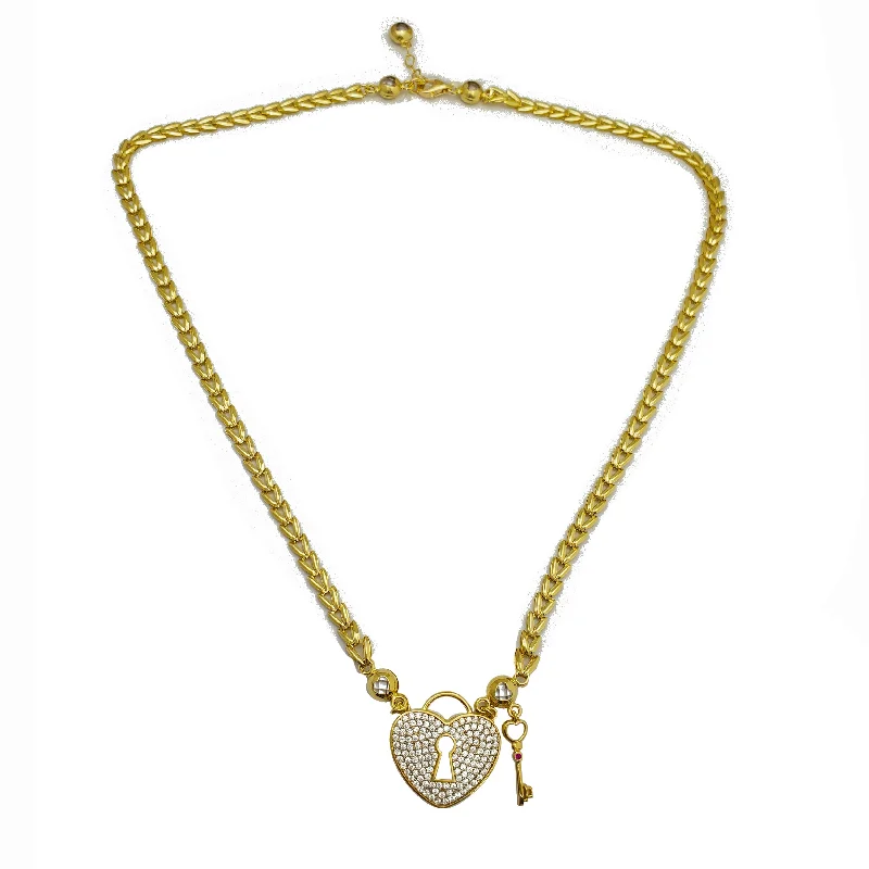 platinum necklaces for women -Heart With Key Necklace (14K)