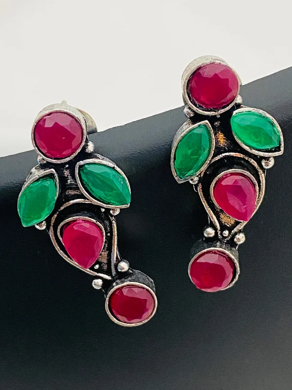 drop earrings for women -Dazzling Red And Green Color Designer Oxidized Earrings For women