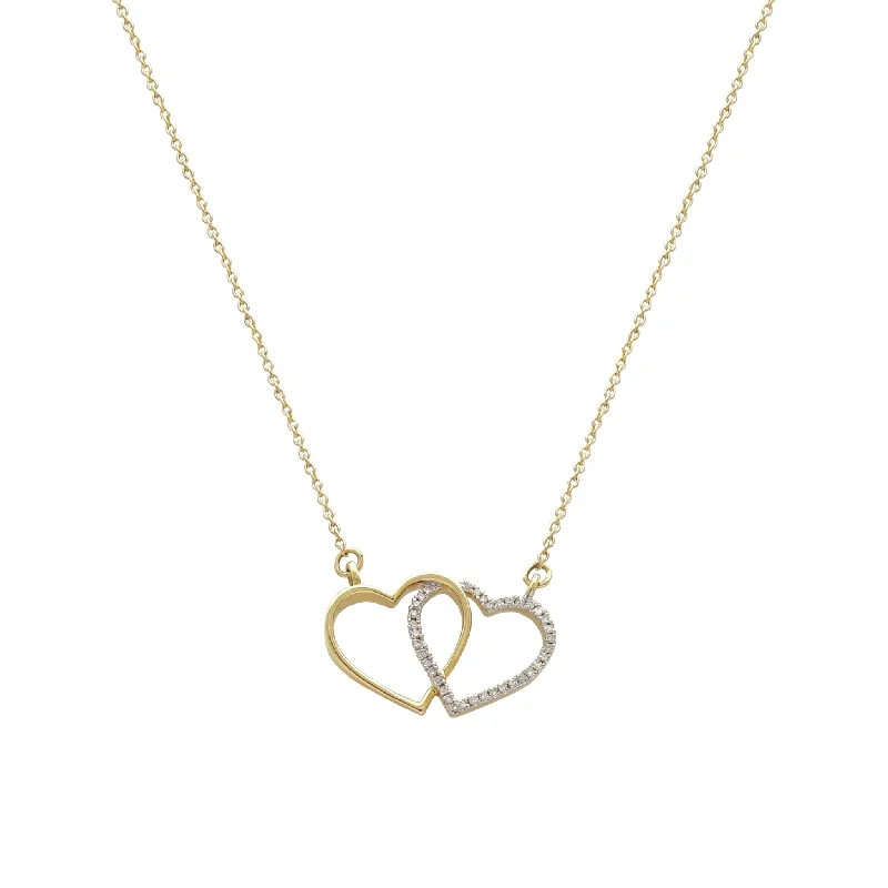 bar necklaces for women -Diamond Interlocked Heart Necklace (14K)