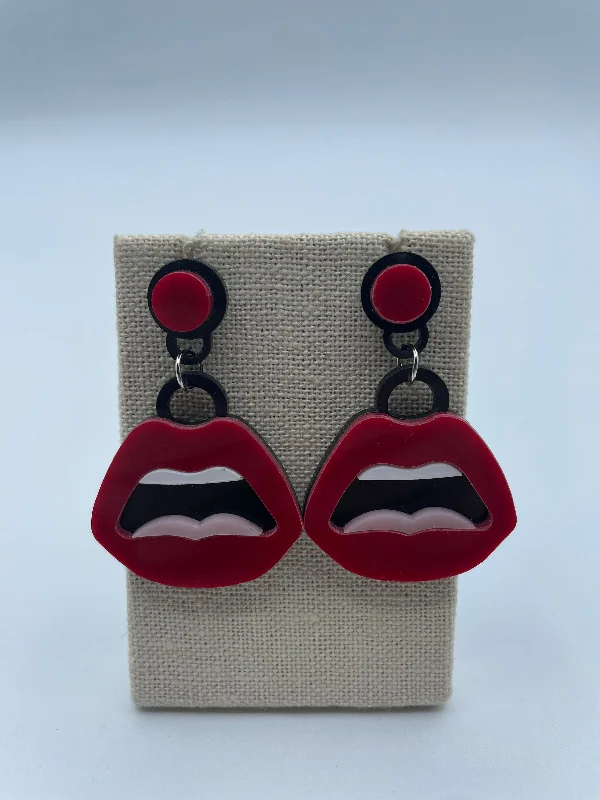 gold hoop earrings for women -Red Lip Earrings