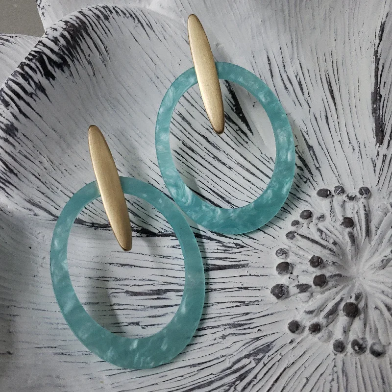 mini earrings for women -Acrylic Open Hoop with Bar Earrings - Teal