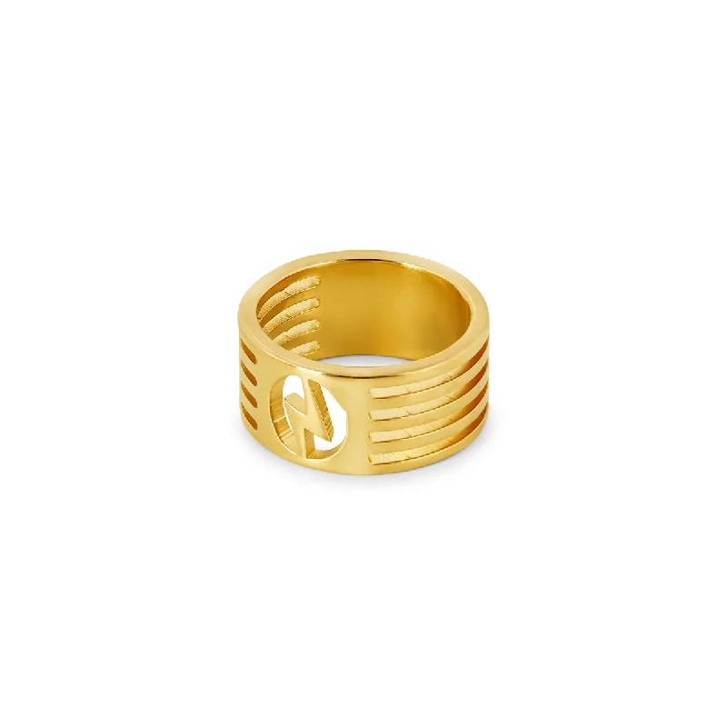 wedding rings with diamonds for women -Bolt Cut-Out Ring - Gold