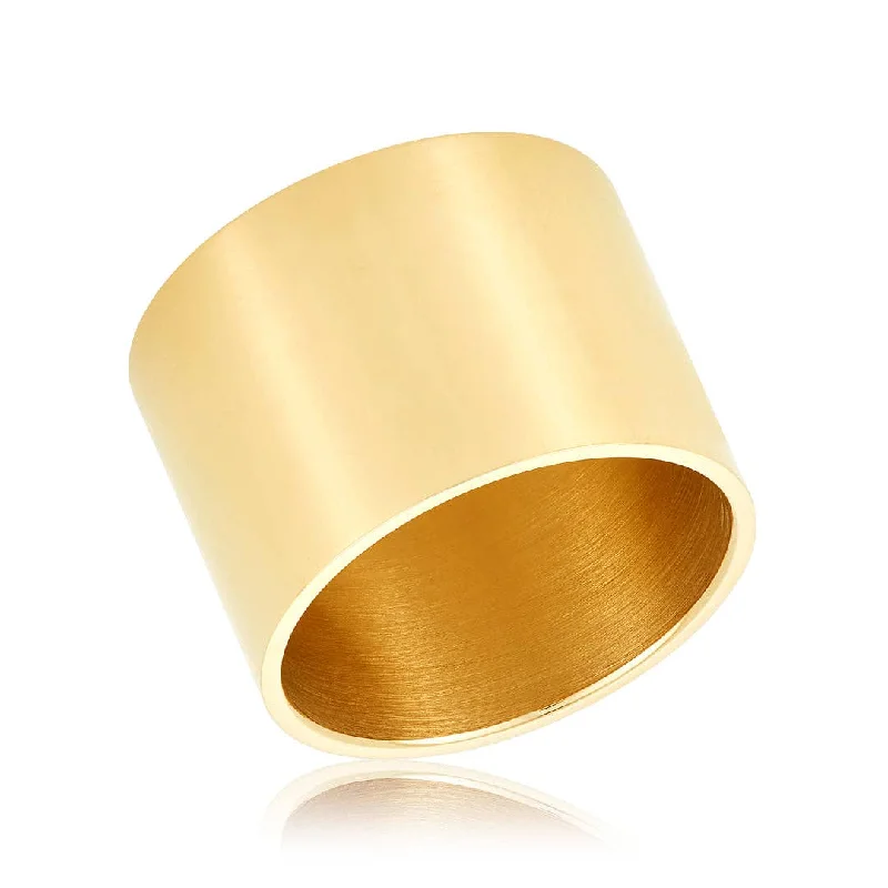 gold wedding bands for women -Tall Gold Cigar Band Ring