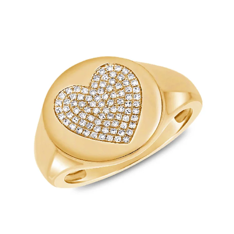 oval-cut engagement rings for women -Pave Heart Signet Ring