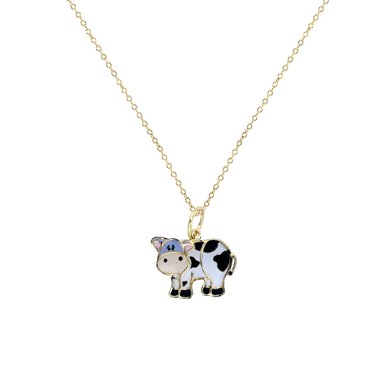 pearl pendant necklaces for women -Colorful Cow Necklace (14K)