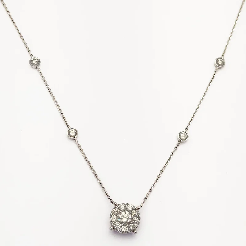 bridal necklaces for women -Diamond Bezel & Cluster Necklace (14K)