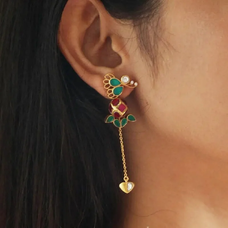 vintage earrings for women -Silver 2-in-1 Titli Earring