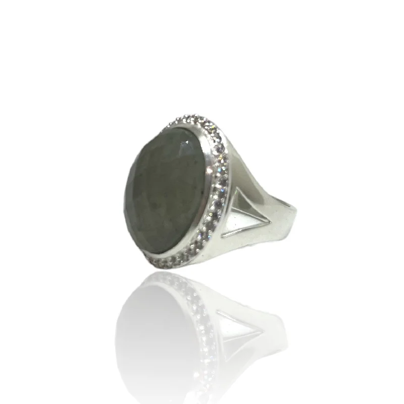 white gold rings for women -SATIN SILVER LABRADORITE FORTE RING