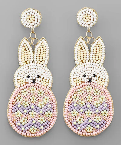 heart-shaped earrings for women -Beaded Easter Bunny Earrings