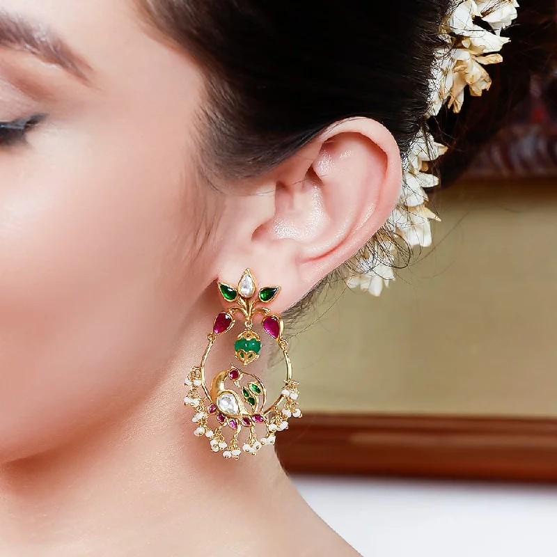 diamond stud earrings for women -Silver Kundan Swan Chandbali